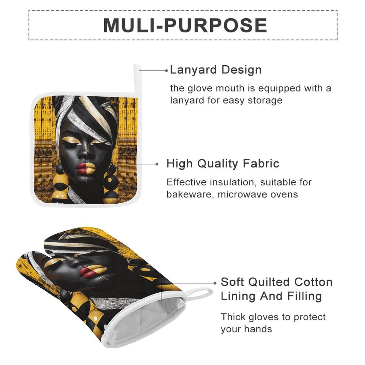 Oven Mitts & Pot Holder Set of 3 (Multi-image Splicing)