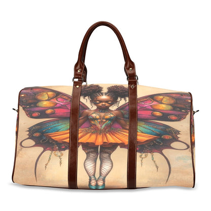 AfroCentric Butterfly Winged Ballerina Large Capacity Travel Bag-Small (Brown Long Patch) (1736) Waterproof Travel Bag/Small (Model 1639)