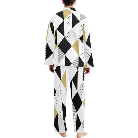 Abstract Seamless Pattern with Triangles Men's Pajama Set Men's V-Neck Long Pajama Set