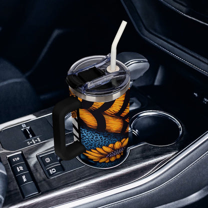 Afrocentric 40oz Insulated Tumbler with Handle and Straw