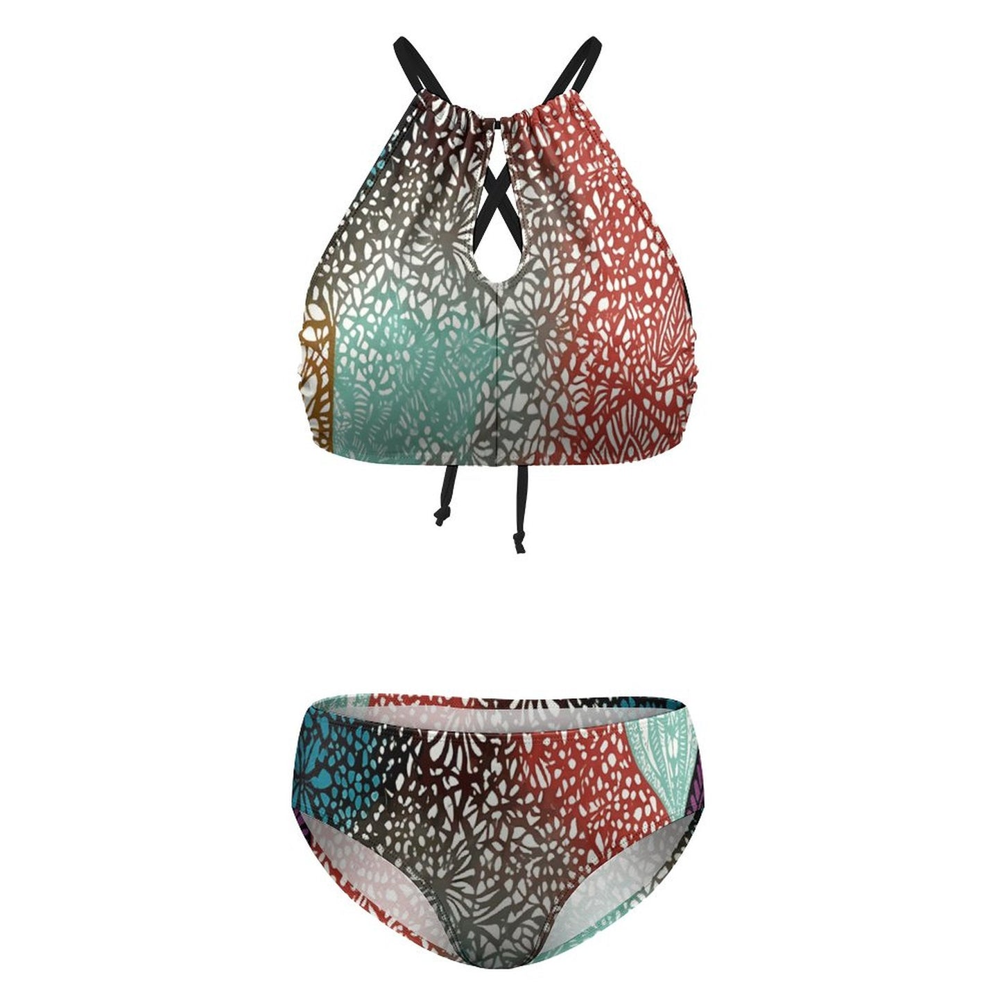 Women's Abstract Two piece Swimsuit with High Neck Halter Top BK2040 (All-Over Printing)