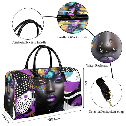 Purple and Gold AfroCentric Travel Bag Leather Travel Bag-Large (Short Patch) (1735)