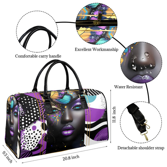 Purple and Gold AfroCentric Travel Bag Leather Travel Bag-Large (Short Patch) (1735)