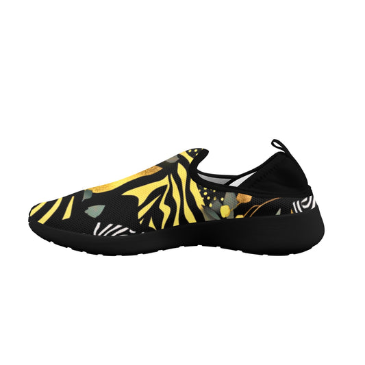 Golden Zebra Green Camo Pattern Men's Fly Weave Drop-In Heel Sneakers Fly Weave Drop-in Heel Sneakers for Men (Model 02002)