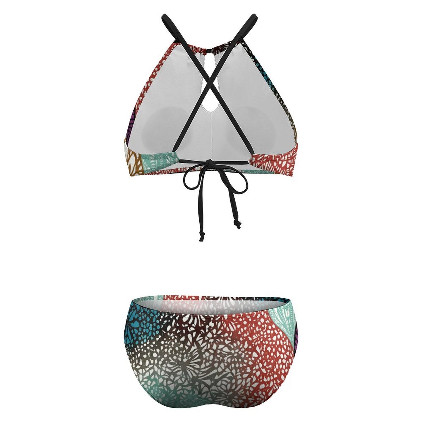 Women's Abstract Two piece Swimsuit with High Neck Halter Top BK2040 (All-Over Printing)