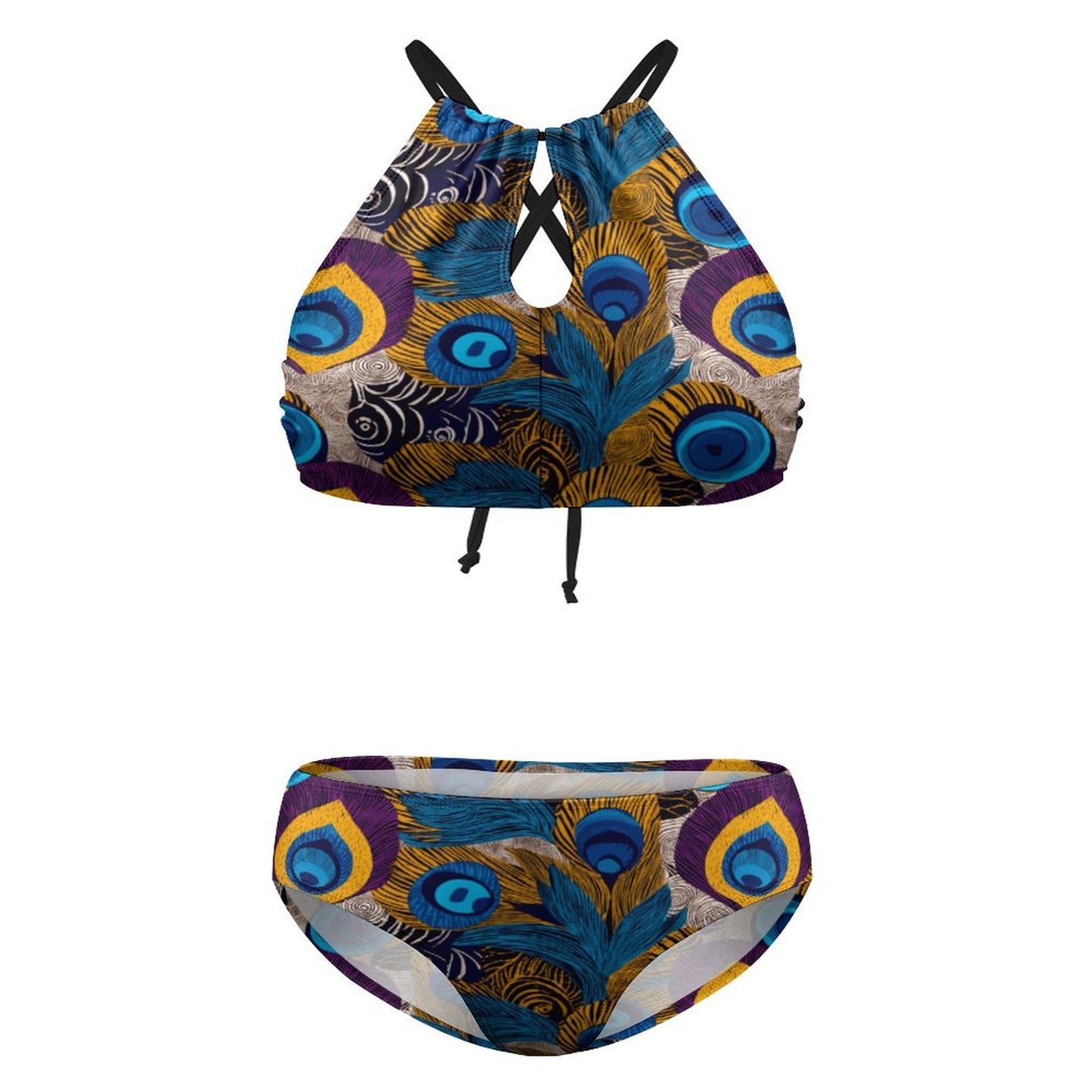 Plus Size Women's Two piece Swimsuit with High Neck Halter Top BK2040 (All-Over Printing)