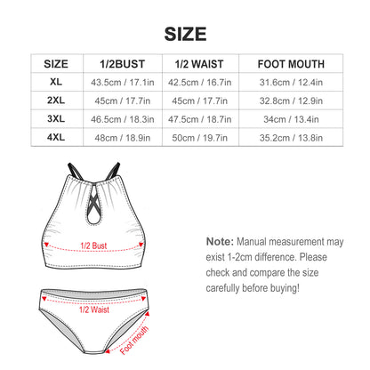 Plus Size Women's Two piece Swimsuit with High Neck Halter Top BK2040 (All-Over Printing)