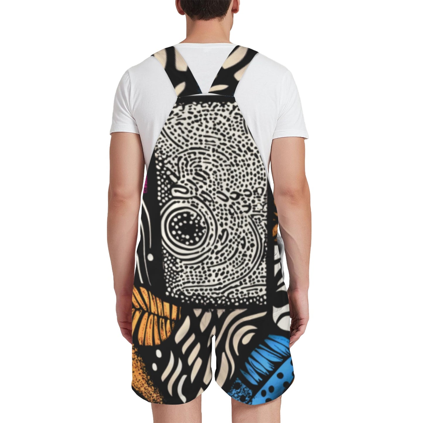 Geometric Pattern Jumper Unisex Shorts Suspender Jumpsuit (Model L78)