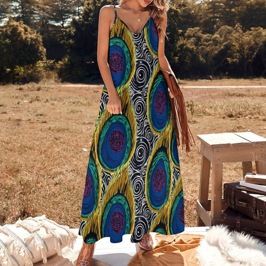 Women's Peacock Ankle-length Slip Dress BDQ (All-Over Printing)