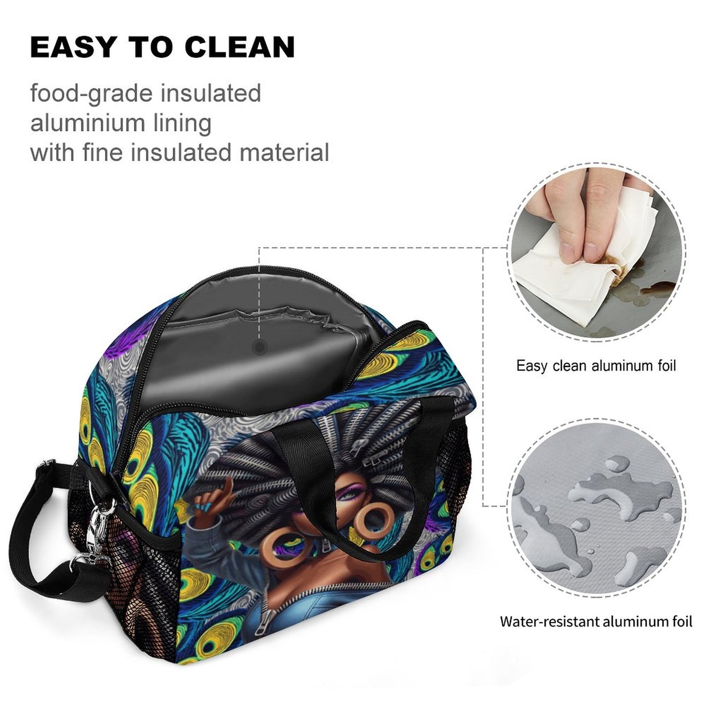 Insulated Lunch Crossbody Bag with Strap for Office School Picnic (All-Over Printing)