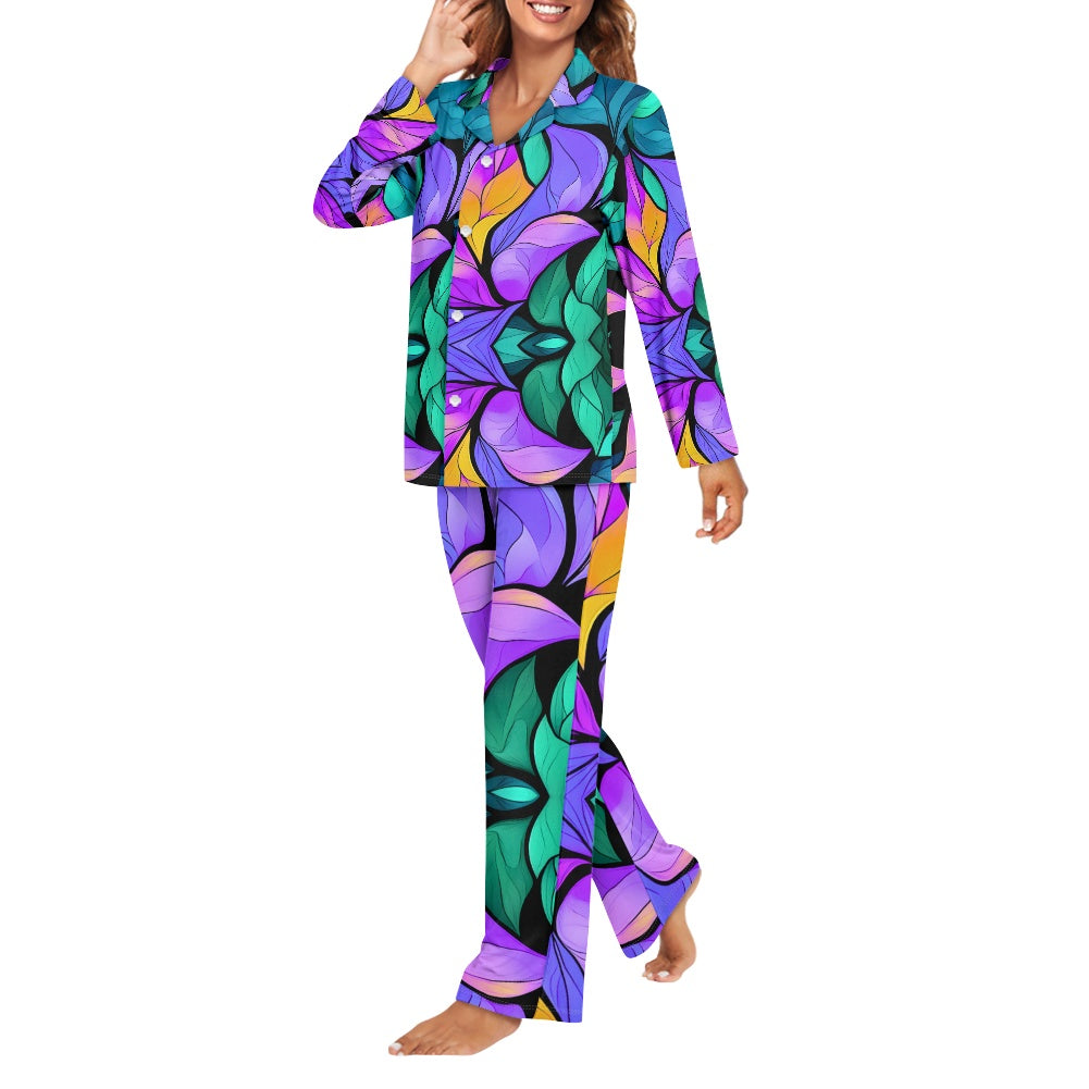 Turn down neck pajamas set for woman