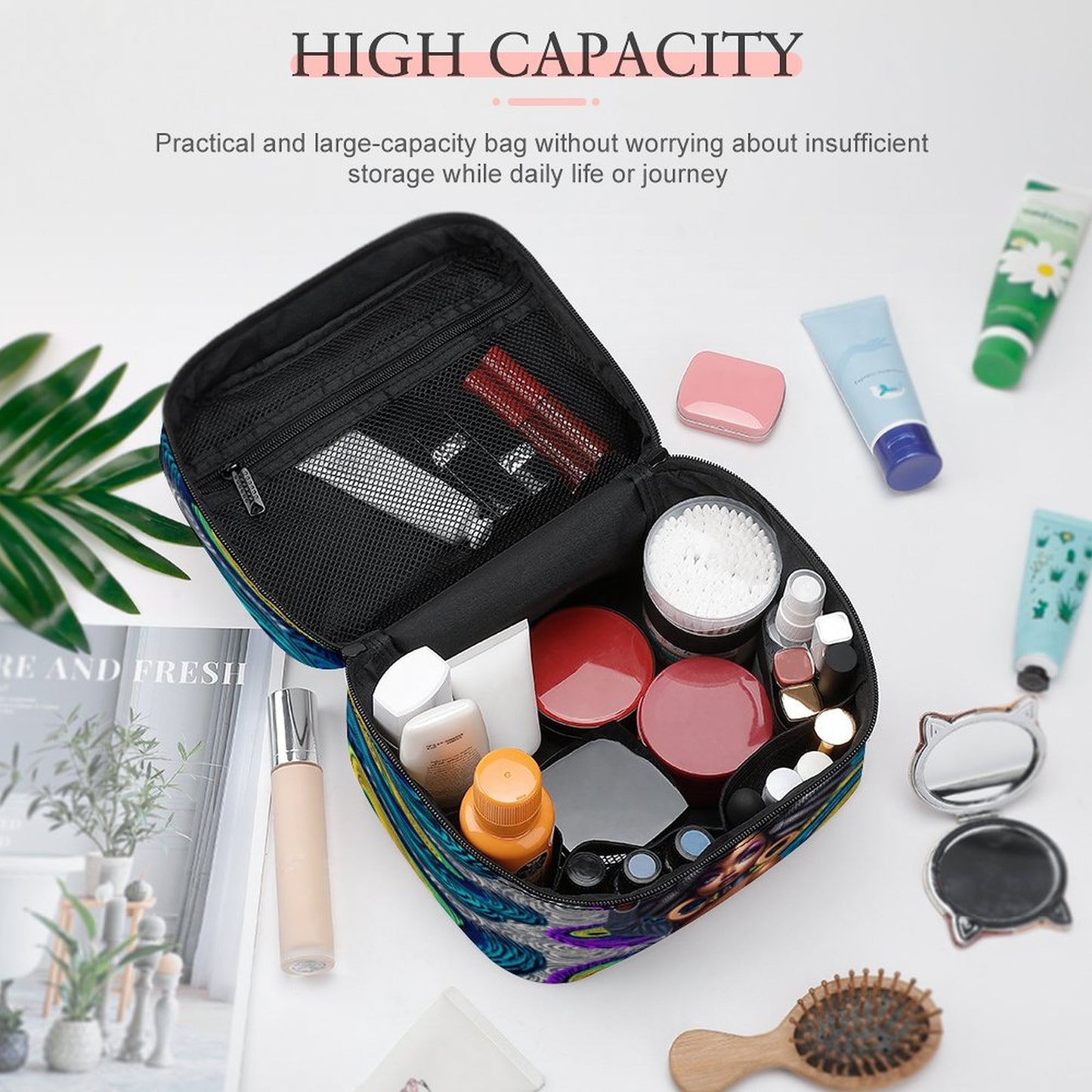 Make-up bag with Lychee pattern PU material
