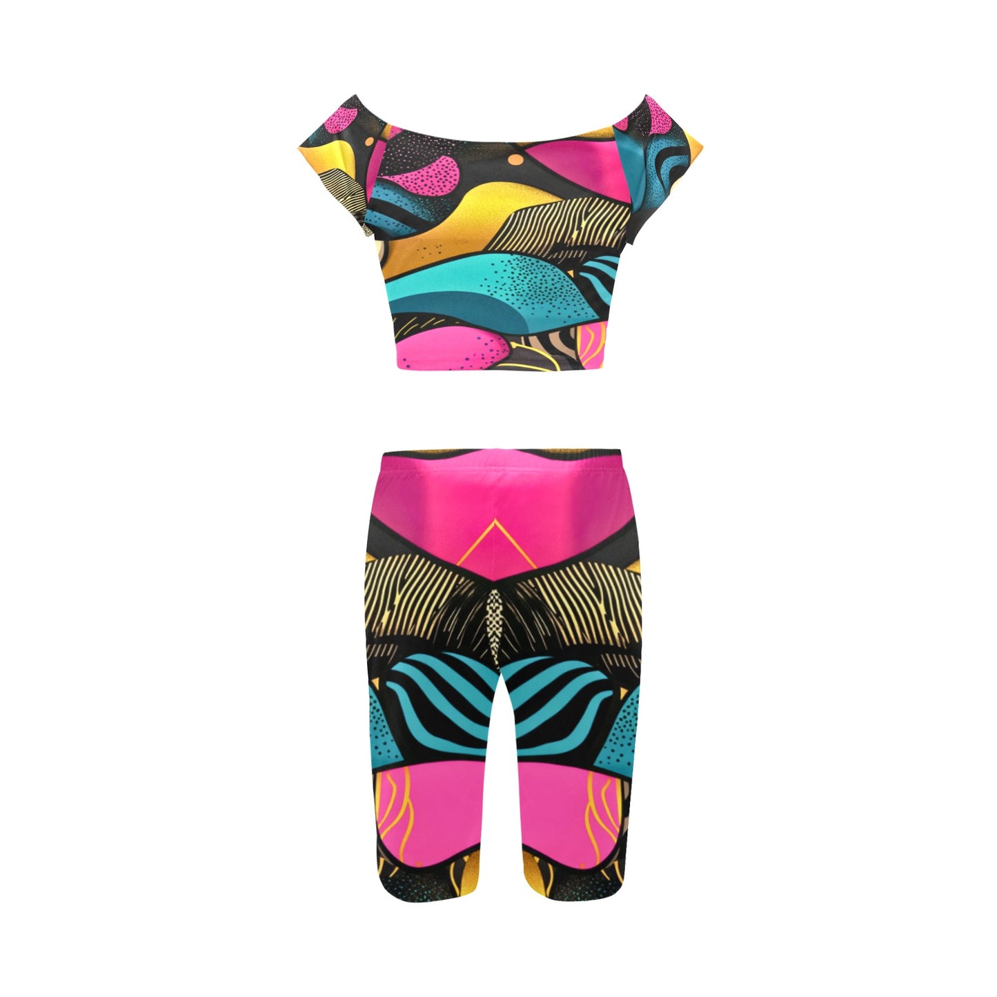 Vibrant Geometric Pattern Yoga Set Women's Crop Top Yoga Set