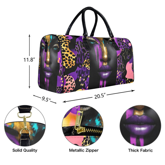 Purple and Gold AfroCentric Travel Bag Large Capacity Travel Bag-Large (Black Short Patch) (1737)