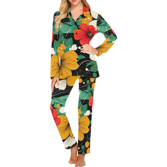 Floral Pattern Women's Long Pajama Set