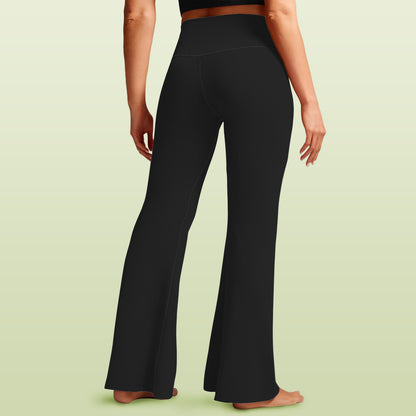 Black Women's High Waist Crossover Tummy Control Flare Leggings High Waist Crossover Tummy Control Flare Leggings