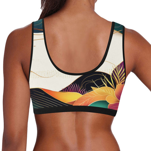 Flowers Abstract Ankara Inspired Golden Waves Sports Bra Women's All Over Print Sports Bra (Model T52)