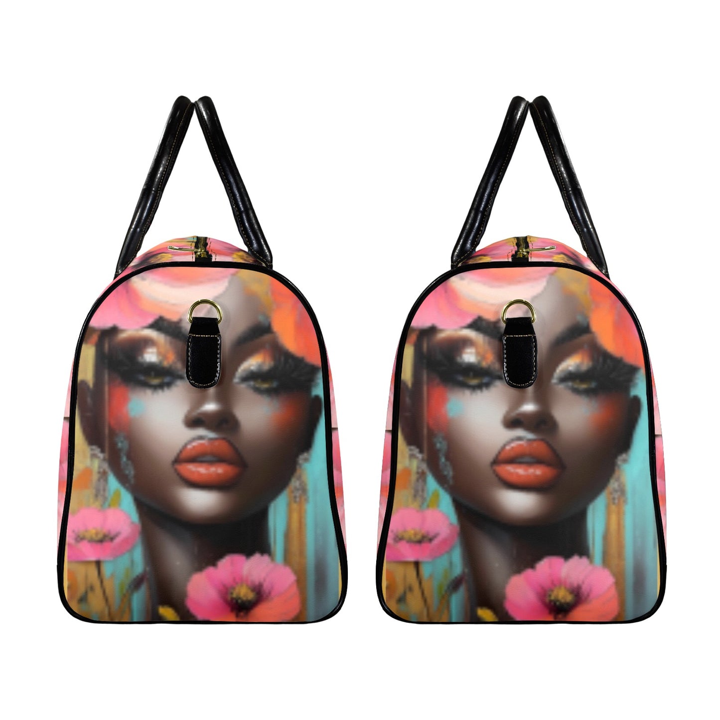 Floral AfroCentric Travel Bags Leather Travel Bag-Large (Short Patch) (1735)