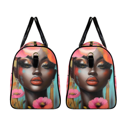Floral AfroCentric Travel Bags Leather Travel Bag-Large (Short Patch) (1735)