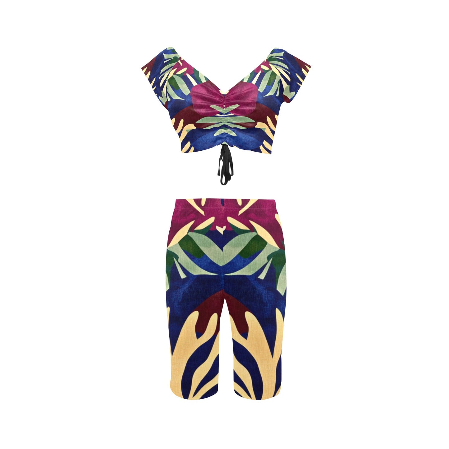 Burgundy and Blue Camo Yoga Set Women's Crop Top Yoga Set