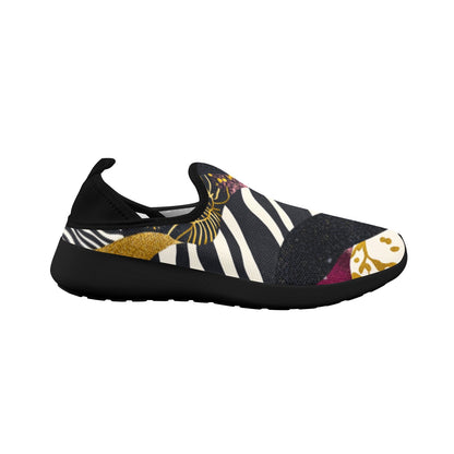 Golden Zebra Burgundy Camo Pattern Women's Fly Weave Drop-In Heel Sneakers Fly Weave Drop-in Heel Sneakers for Women (Model 02002)