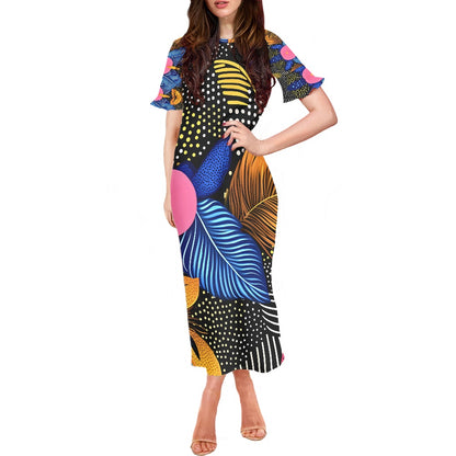 Women's Ruffle Hemmed Sleeves Dress D90
