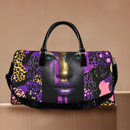 Purple and Gold AfroCentric Travel Bag Large Capacity Travel Bag-Large (Black Short Patch) (1737)