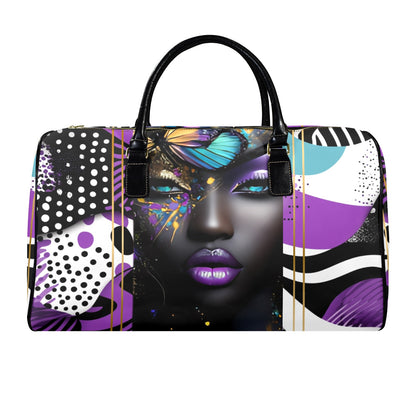 Purple and Gold AfroCentric Travel Bag Leather Travel Bag-Large (Short Patch) (1735)