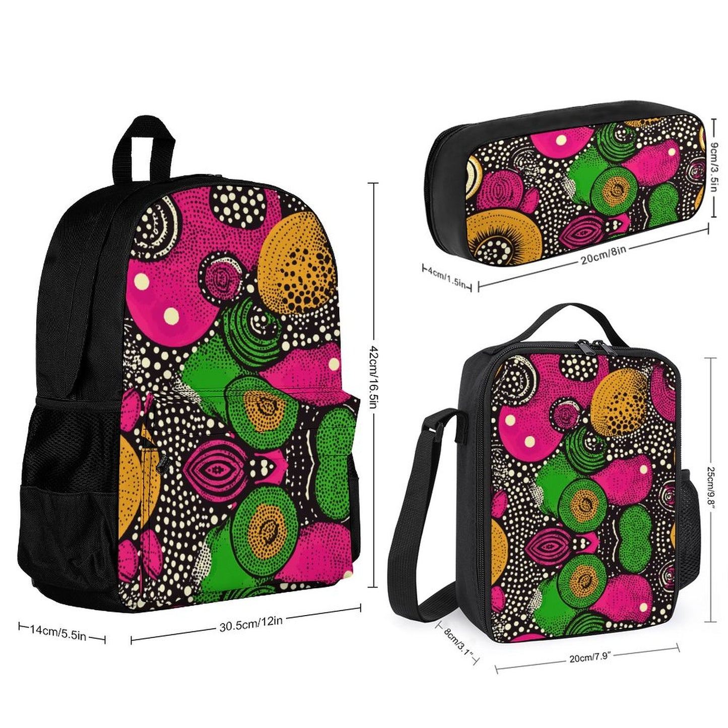 Abstract Set of 3 Bags (Shoulder Bag Lunch Bag & Pencil Pouch)