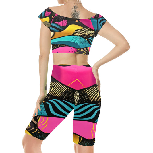 Vibrant Geometric Pattern Yoga Set Women's Crop Top Yoga Set