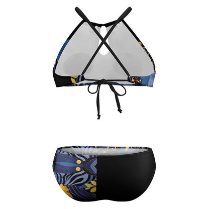 Plus Size Women's Two piece Swimsuit with High Neck Halter Top BK2040 (All-Over Printing)