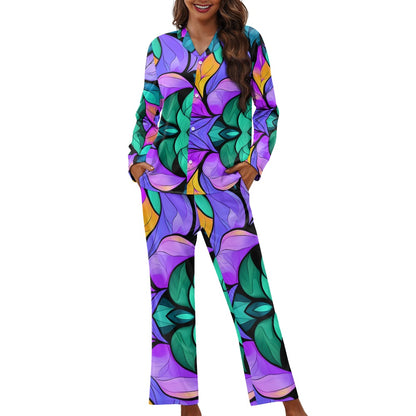 Turn down neck pajamas set for woman