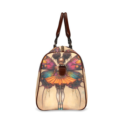AfroCentric Butterfly Winged Ballerina Large Capacity Travel Bag-Small (Brown Long Patch) (1736) Waterproof Travel Bag/Small (Model 1639)