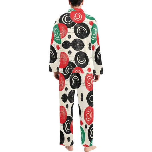 Geometric Pattern Men's Pajama Set Men's V-Neck Long Pajama Set