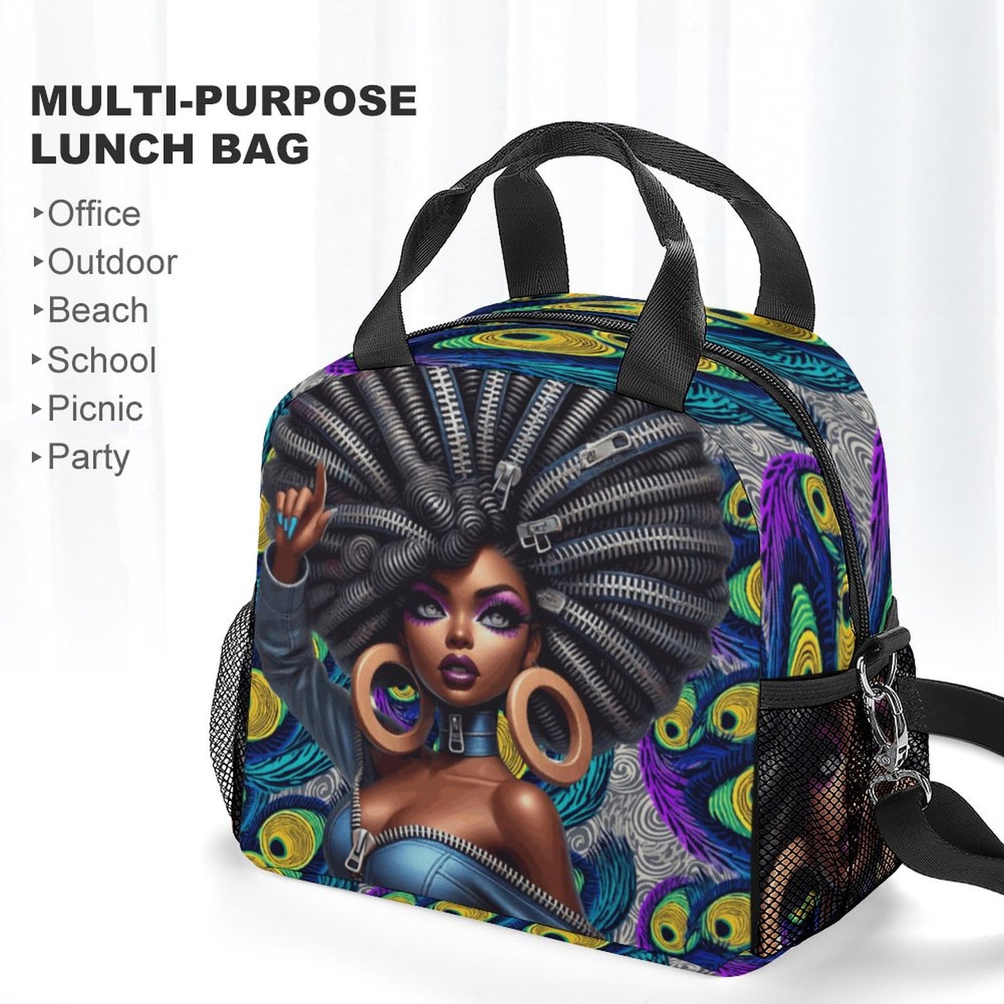 Insulated Lunch Crossbody Bag with Strap for Office School Picnic (All-Over Printing)