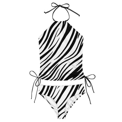 Zebra Print 2-Piece Women's Tankini Set with High Neck Halter Top F145kA01 (All-Over Printing)