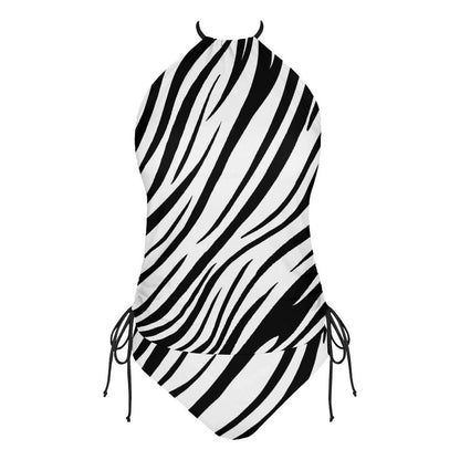 Zebra Print 2-Piece Women's Tankini Set with High Neck Halter Top F145kA01 (All-Over Printing)