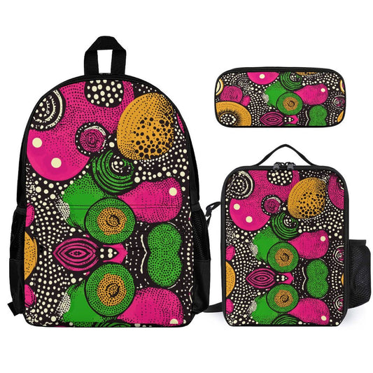 Abstract Set of 3 Bags (Shoulder Bag Lunch Bag & Pencil Pouch)