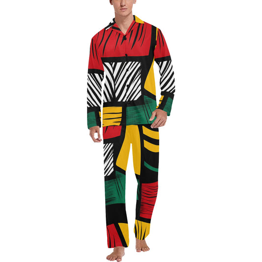 Geometric Pattern Men's Pajama Set Men's V-Neck Long Pajama Set