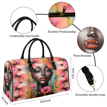 Floral AfroCentric Travel Bags Leather Travel Bag-Large (Short Patch) (1735)