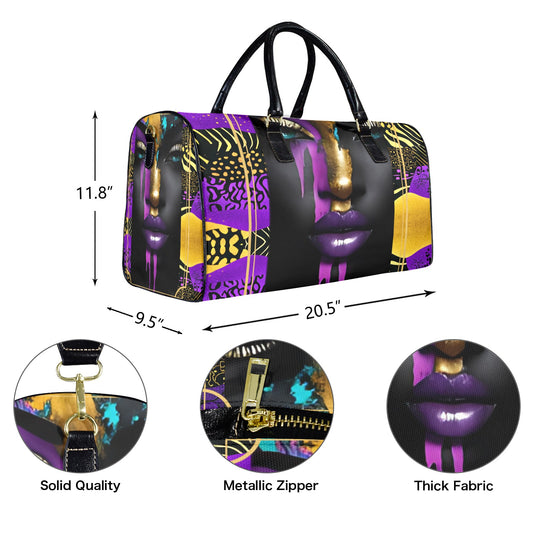 Purple and Gold AfroCentric Travel Bag Large Capacity Travel Bag-Large (Black Short Patch) (1737)