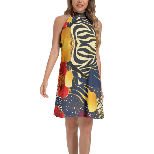Tie Back Halter Neck Flared Dress