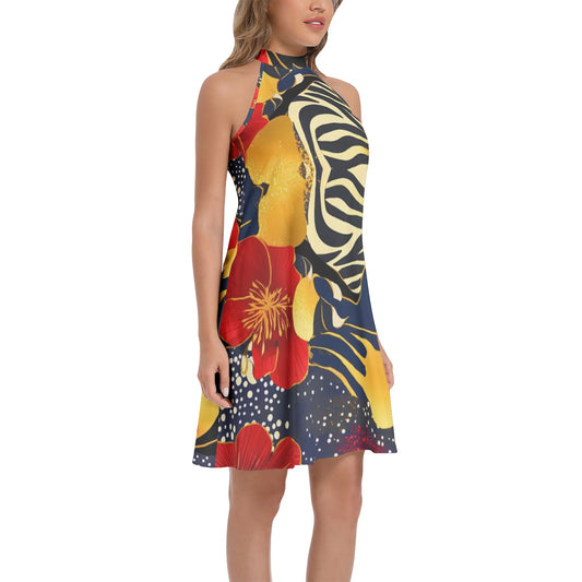 Tie Back Halter Neck Flared Dress
