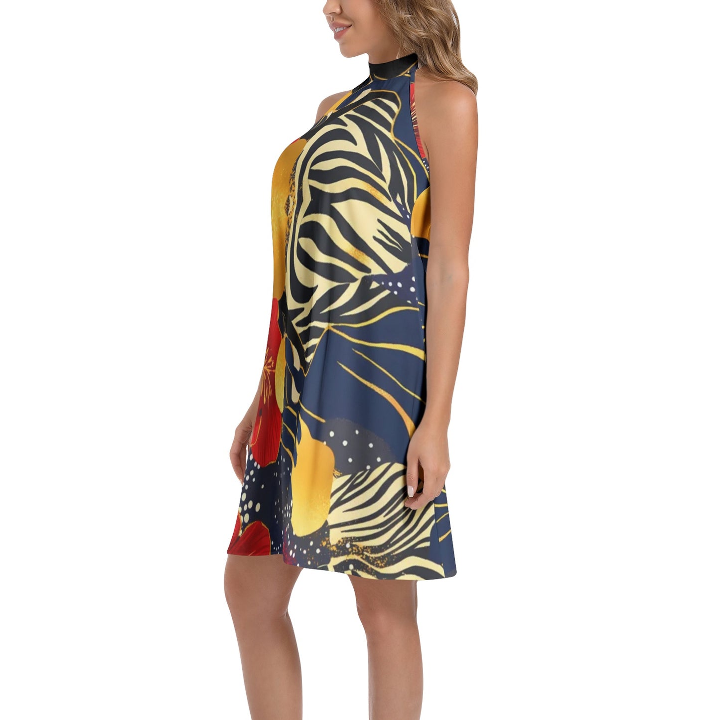 Tie Back Halter Neck Flared Dress