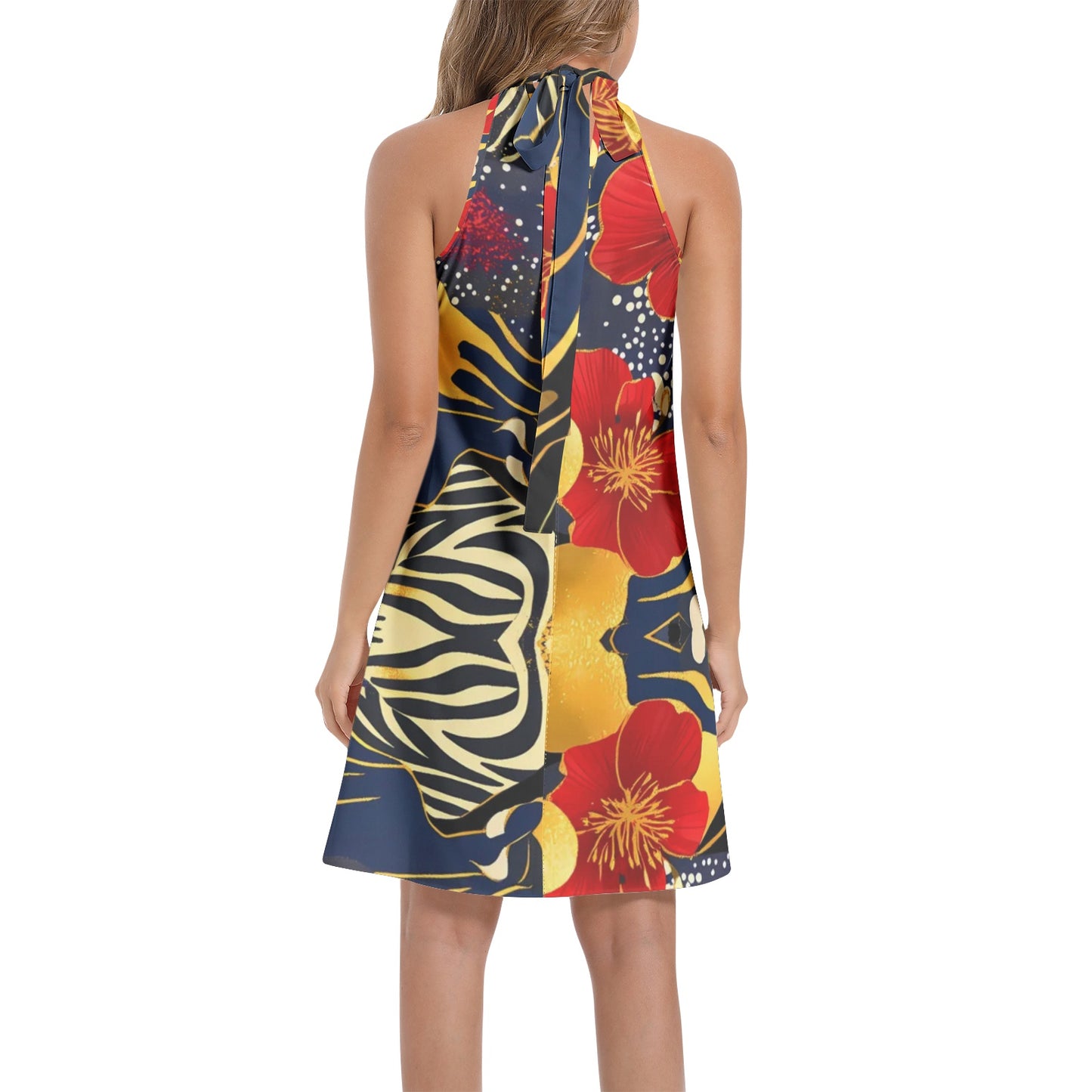 Tie Back Halter Neck Flared Dress