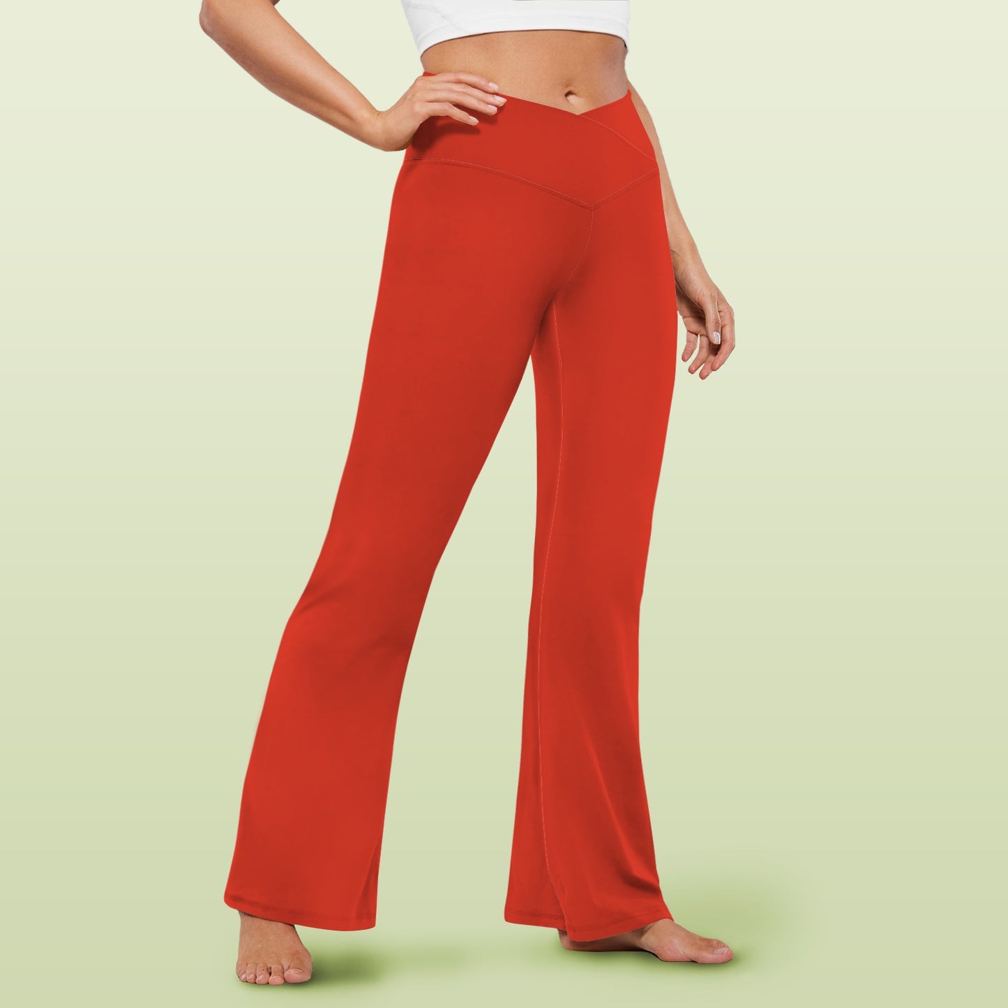 Red Women's High Waist Crossover Tummy Control Flare Leggings High Waist Crossover Tummy Control Flare Leggings