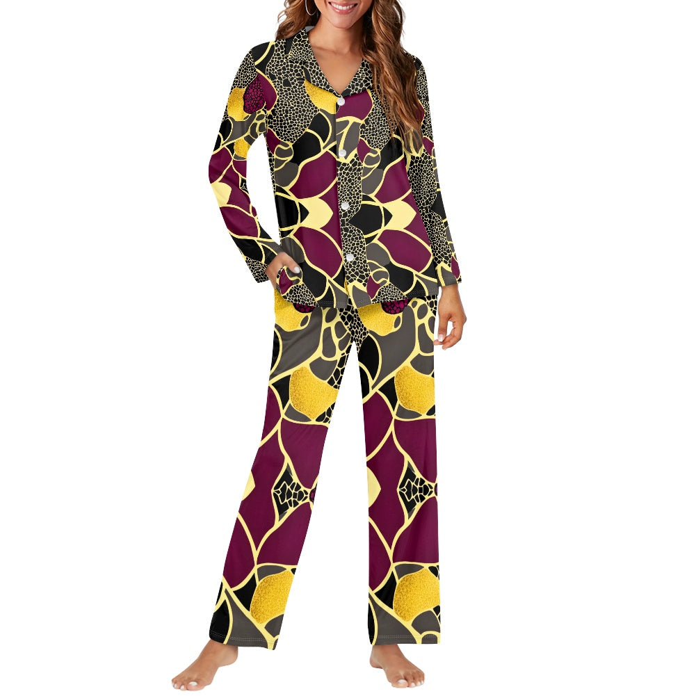 Turn down neck pajamas set for woman