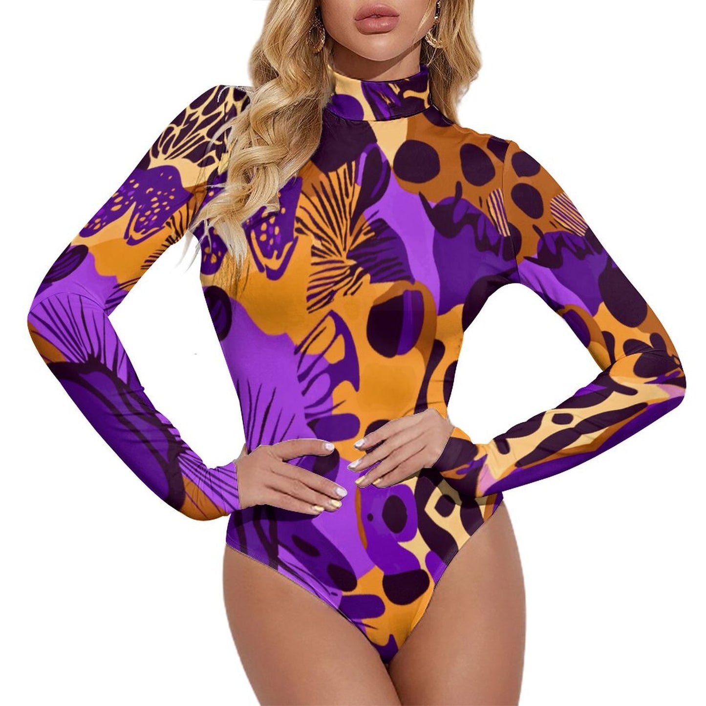 High-collar Long-sleeve Bodysuit NZ056 (All-Over Printing)