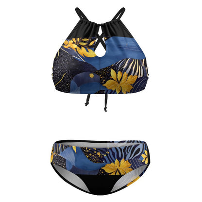 Plus Size Women's Two piece Swimsuit with High Neck Halter Top BK2040 (All-Over Printing)