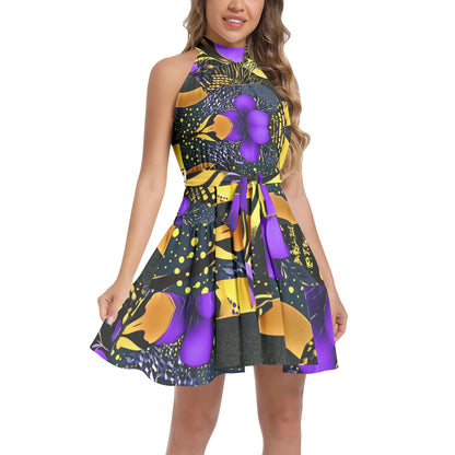 Ruffle Hem Belted Halter Dress